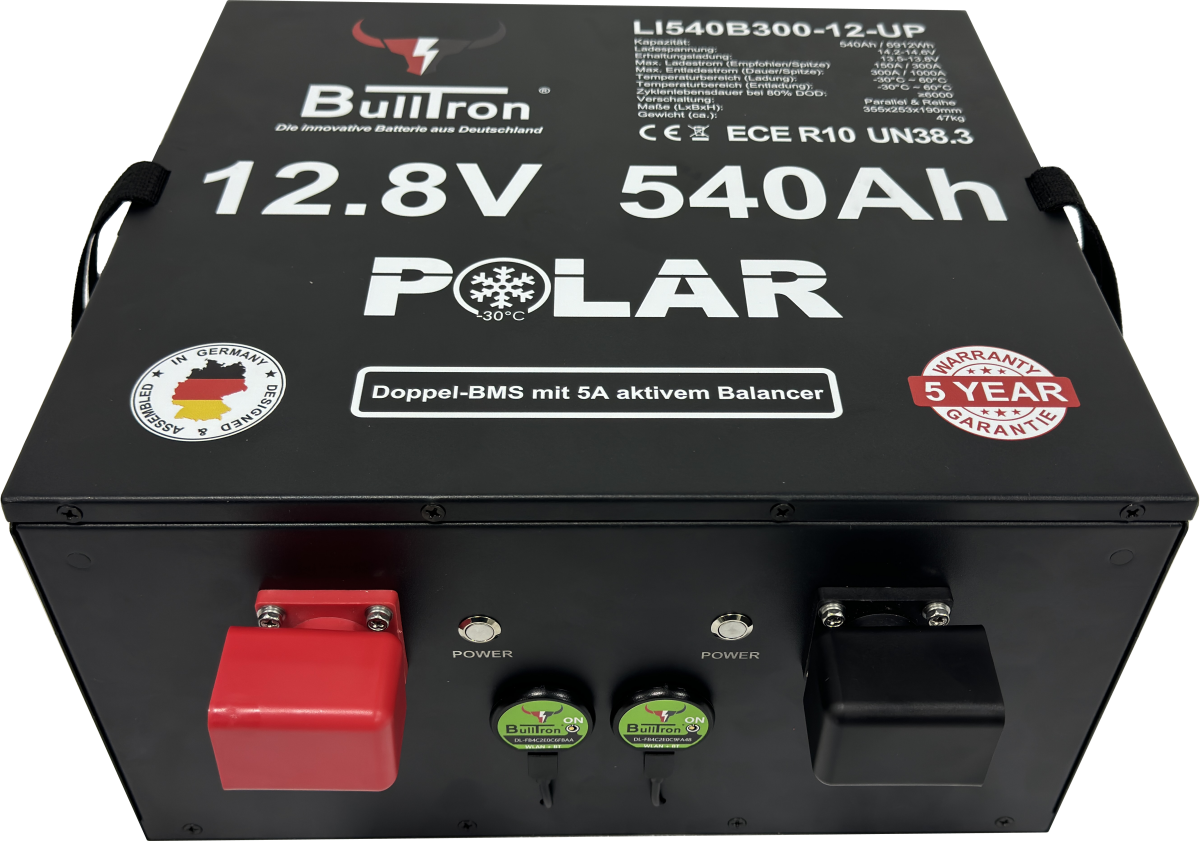 540Ah BullTron Polar LiFePO4 12.8V Akku mit Smart Doppel-BMS, Bluetooth App und Heizung