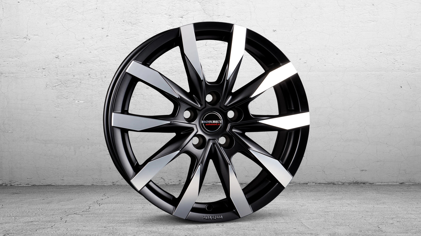 18 Zoll - Borbet CW5 schwarz matt poliert + Loder Tire AT#1 255/55 R18 - VW Crafter / MAN TGE