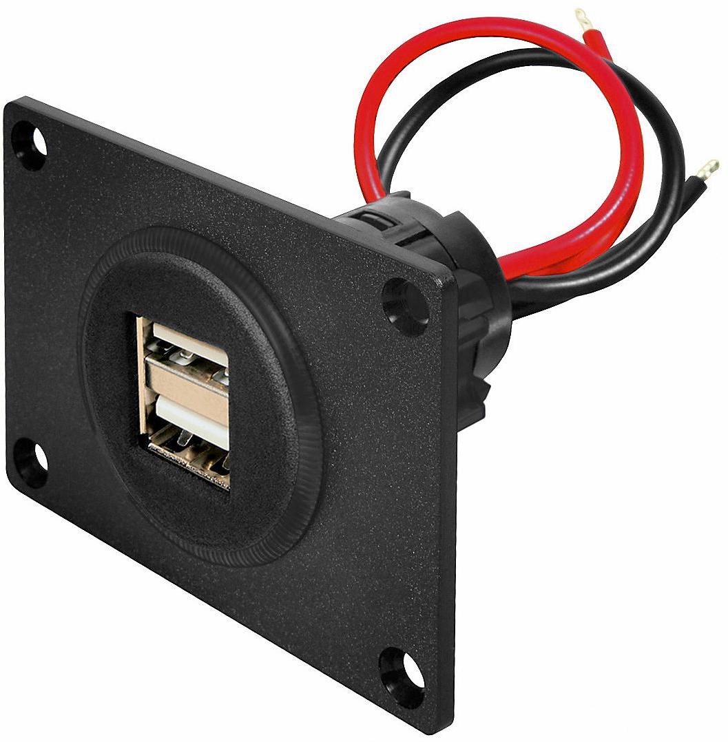 USB-Einbaudose 12/5V mit Doppel-USB 2x2,5A mit Montageplatte