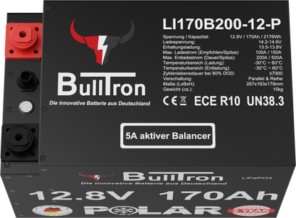 170Ah BullTron Polar LiFePO4 12.8V Akku mit Smart BMS, Bluetooth App und Heizung