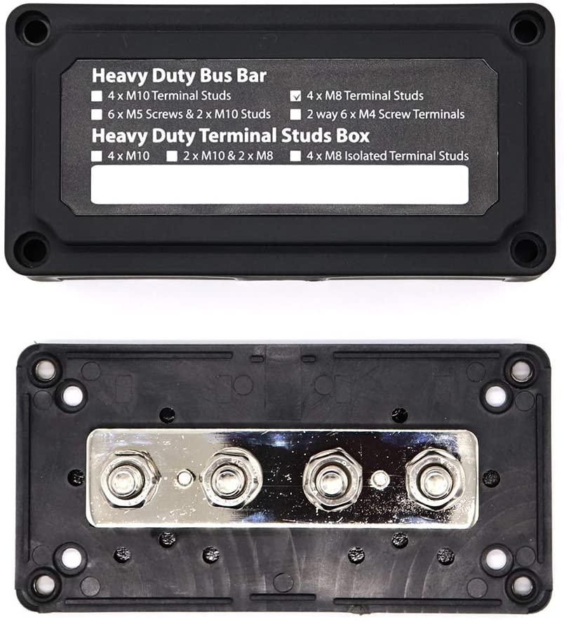 BusBar Box Schwarz 4 x M8 Anschlussbolzen inkl. Abdeckung und Befestigung